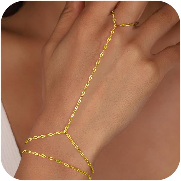 Yoosteel Hand Chain Bracelet for Women - Dainty 14K-Gold-Plated Finger Ring Hand Chains Layered Trendy Link Bracelets Jewelry Valentine's Day Gifts for Women - Image 1